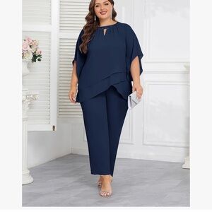 Hanna Nikole Elegant Navy Women's Pantsuit